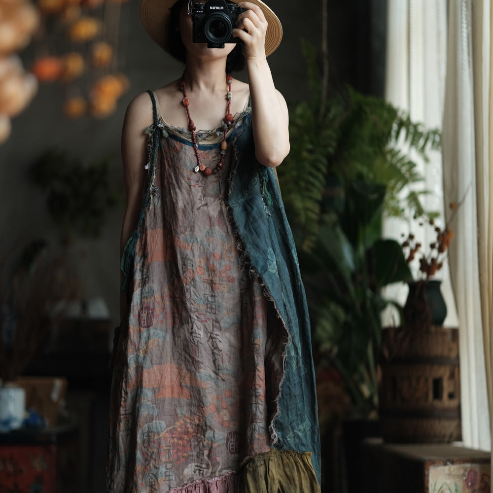 Boho Patchwork Rami Elbise – %100 Doğal Rami Kumaş