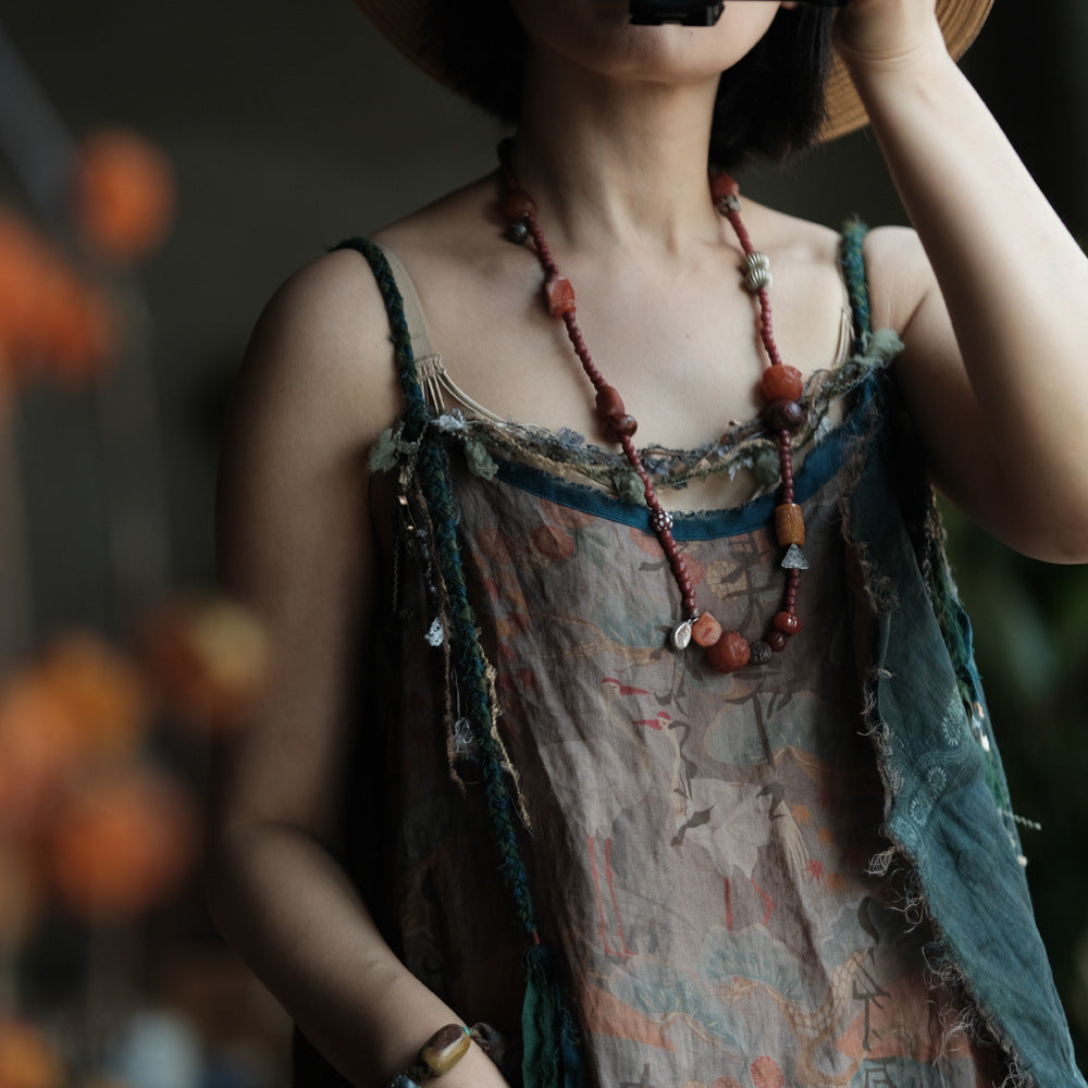 Boho Patchwork Rami Elbise – %100 Doğal Rami Kumaş