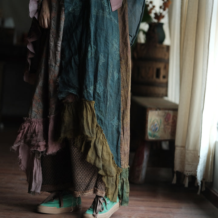 Boho Patchwork Rami Elbise – %100 Doğal Rami Kumaş