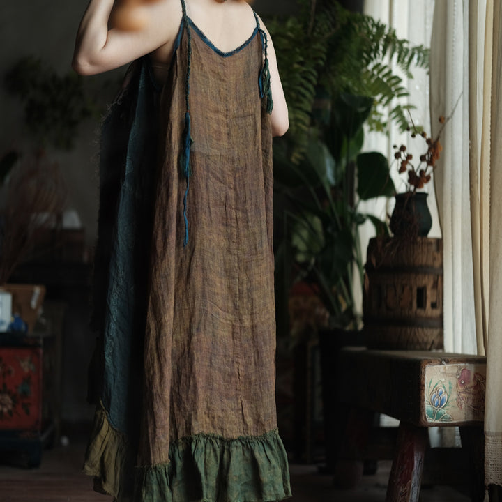 Boho Patchwork Rami Elbise – %100 Doğal Rami Kumaş