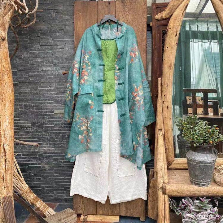 Vintage Floral Ramie Linen Long Blouse – görsel 8