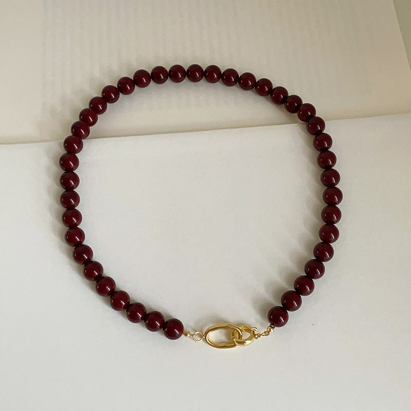 Minar Fransız Koyu Kırmızı Akik Choker Kolye