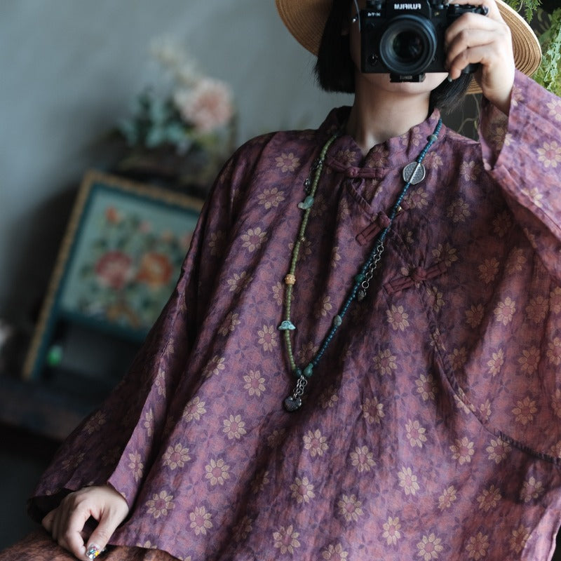 Vintage Floral Ramie Batwing Blouse – görsel 8