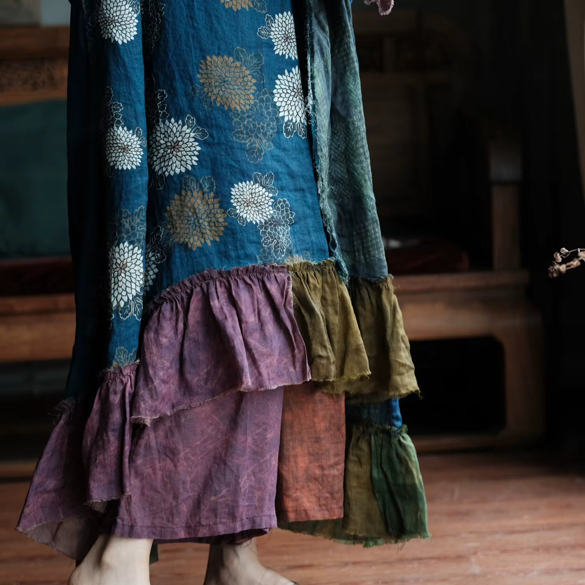 Indigo Garden Patchwork Rami Elbise