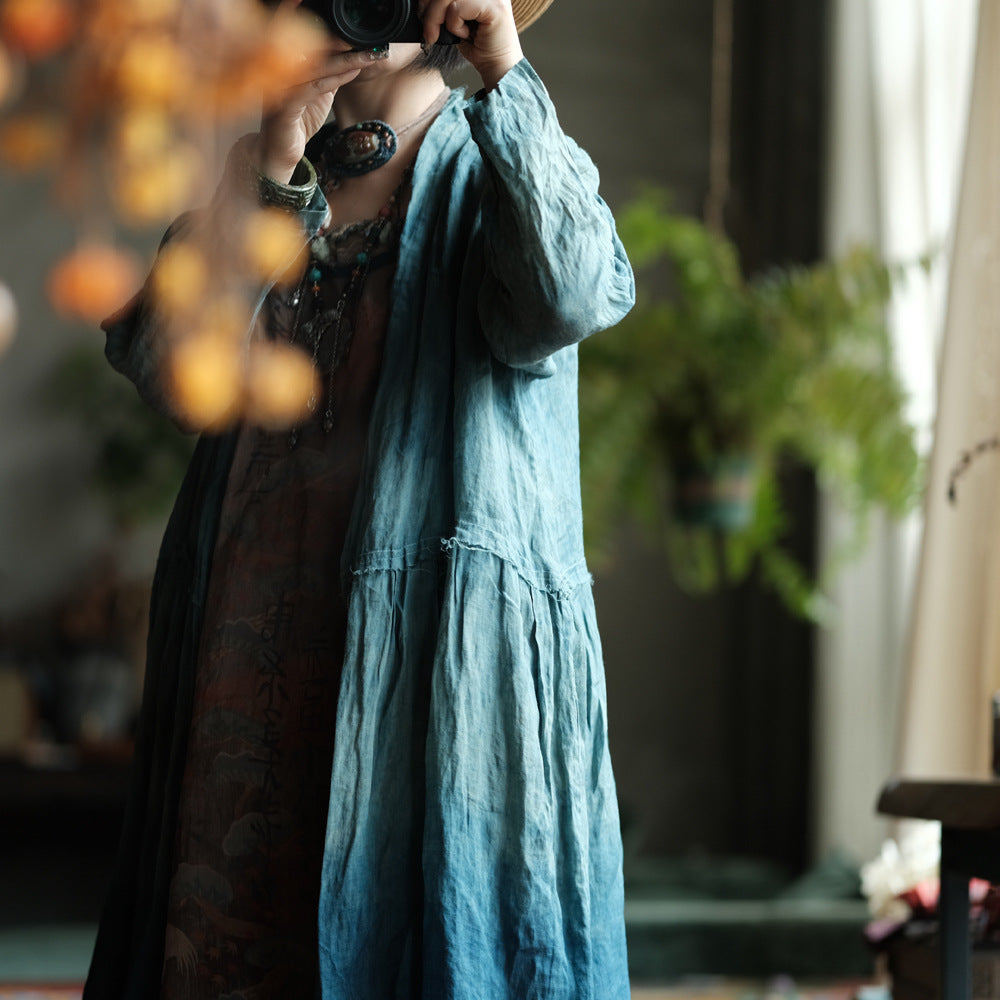 Verdant Mist Batik Rami Uzun Ceket