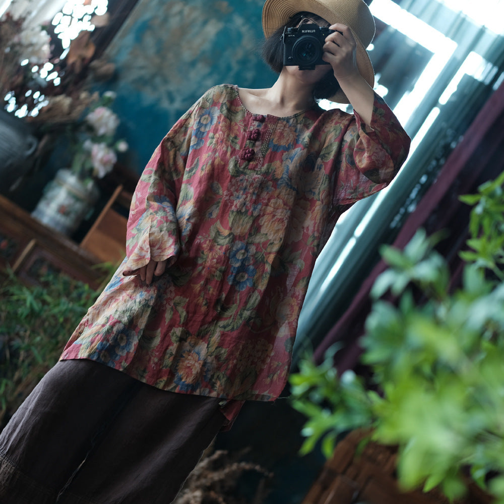 Women's Vintage Ramie Blouse | Oversized Lightweight Natural Shirt – görsel 11