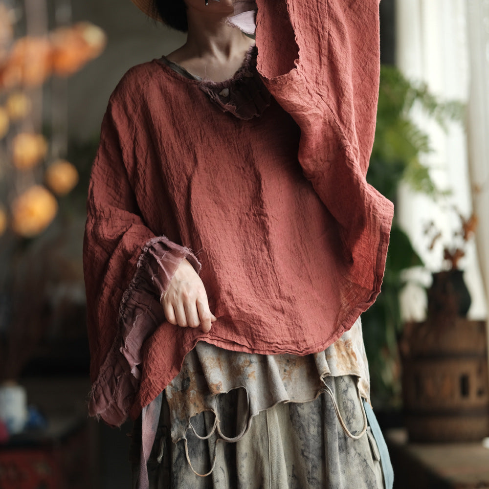Heritage Ember Linen Patchwork Blouse – görsel 5