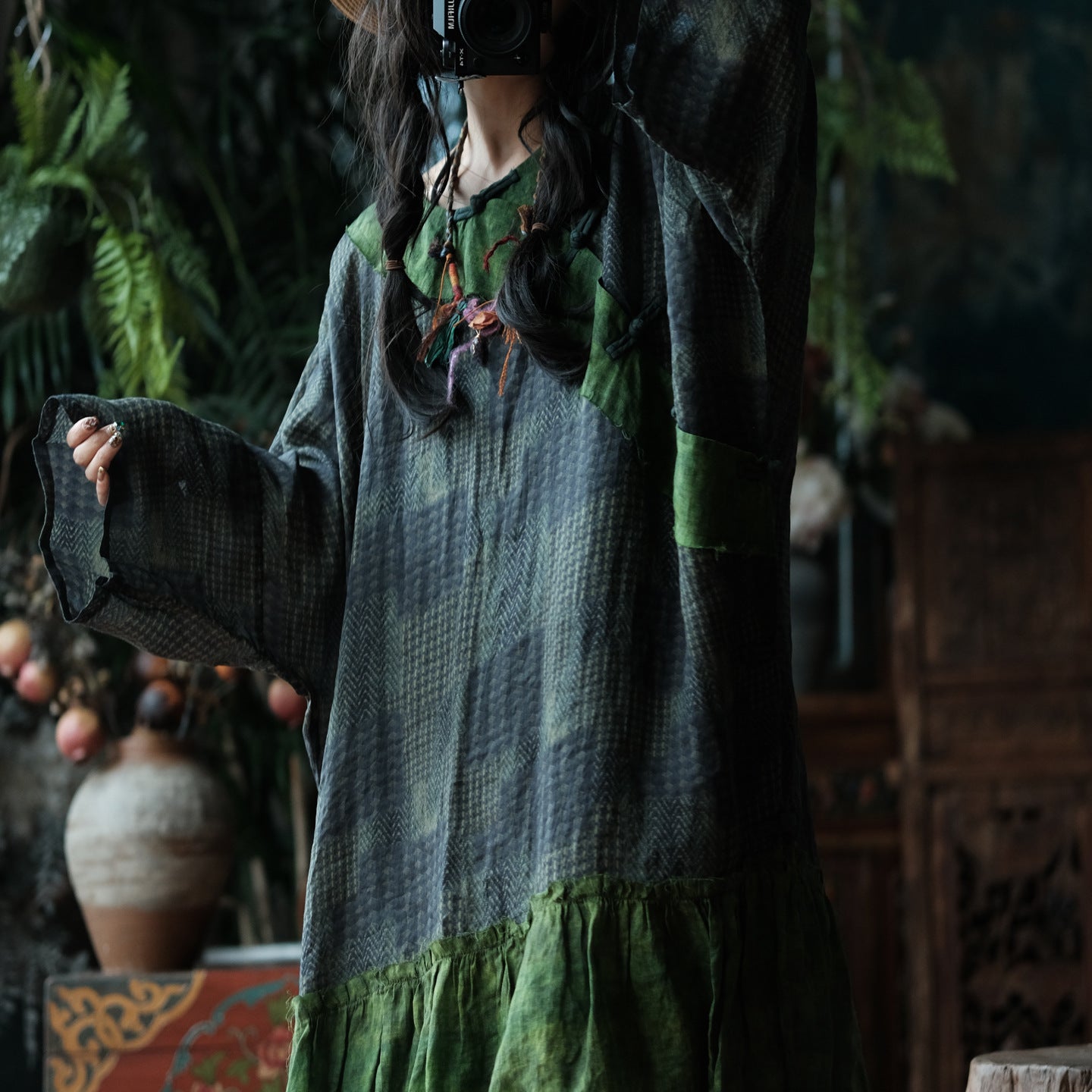 Forest Patchwork Ramie Dress – görsel 9
