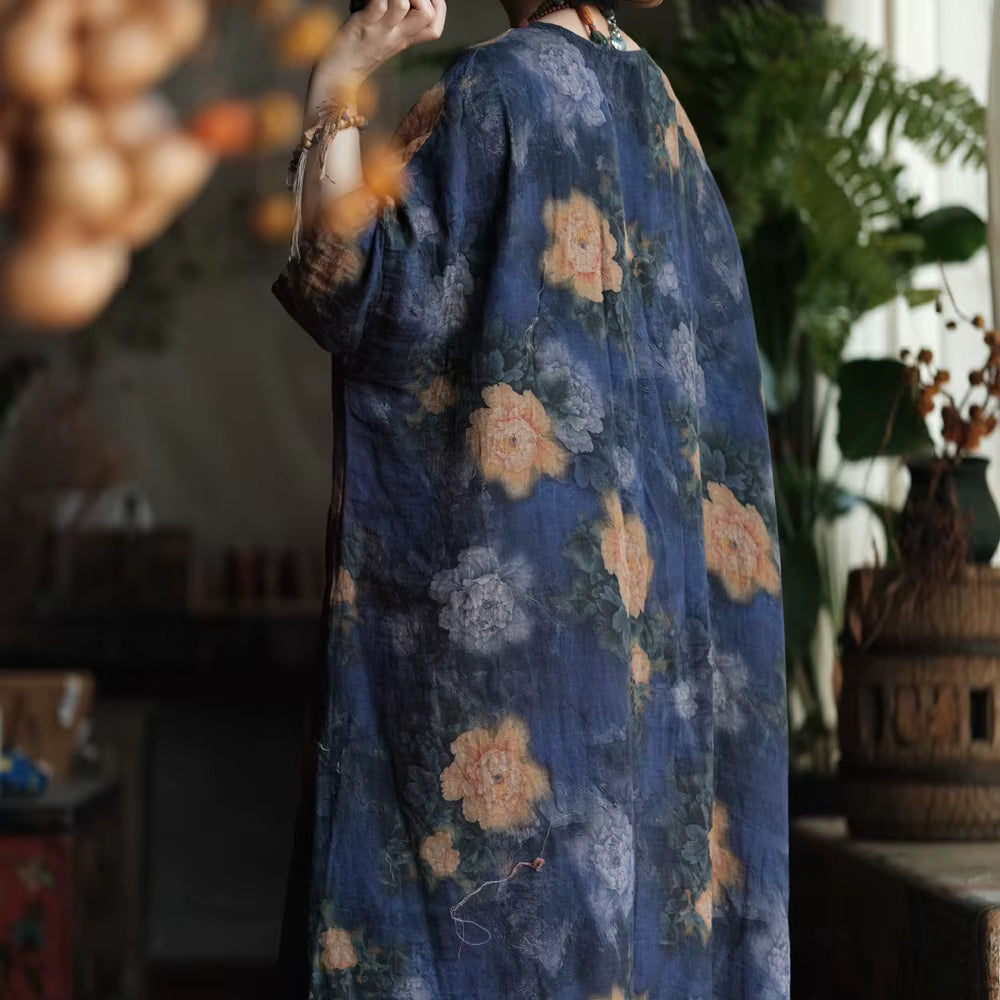 Vintage Blue Garden Pamuk Uzun Gömlek 5