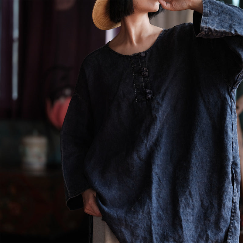 Vintage Breeze Oversize Gömlek – %100 Keten