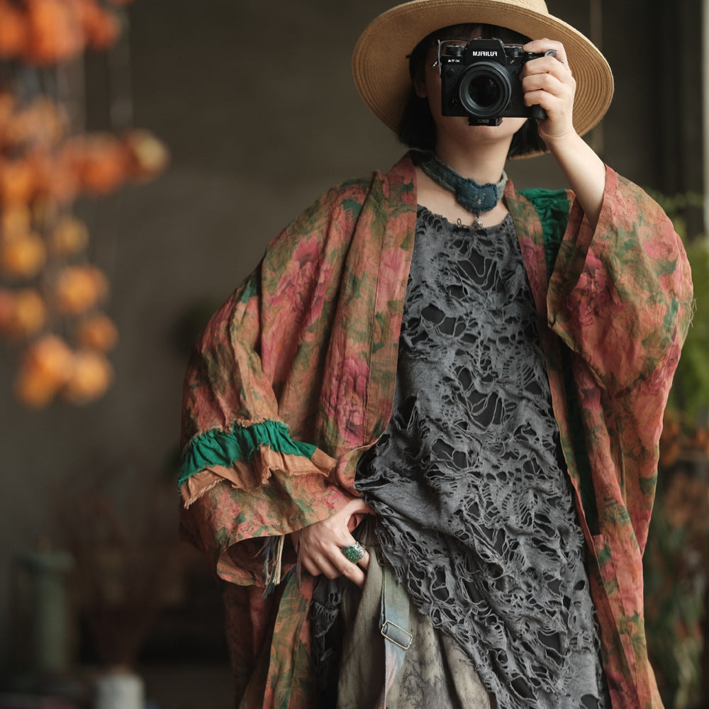 Vintage Floral Ramie Long Kimono – görsel 8