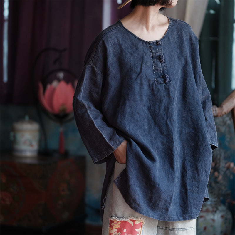 Vintage Breeze Oversize Gömlek – %100 Keten