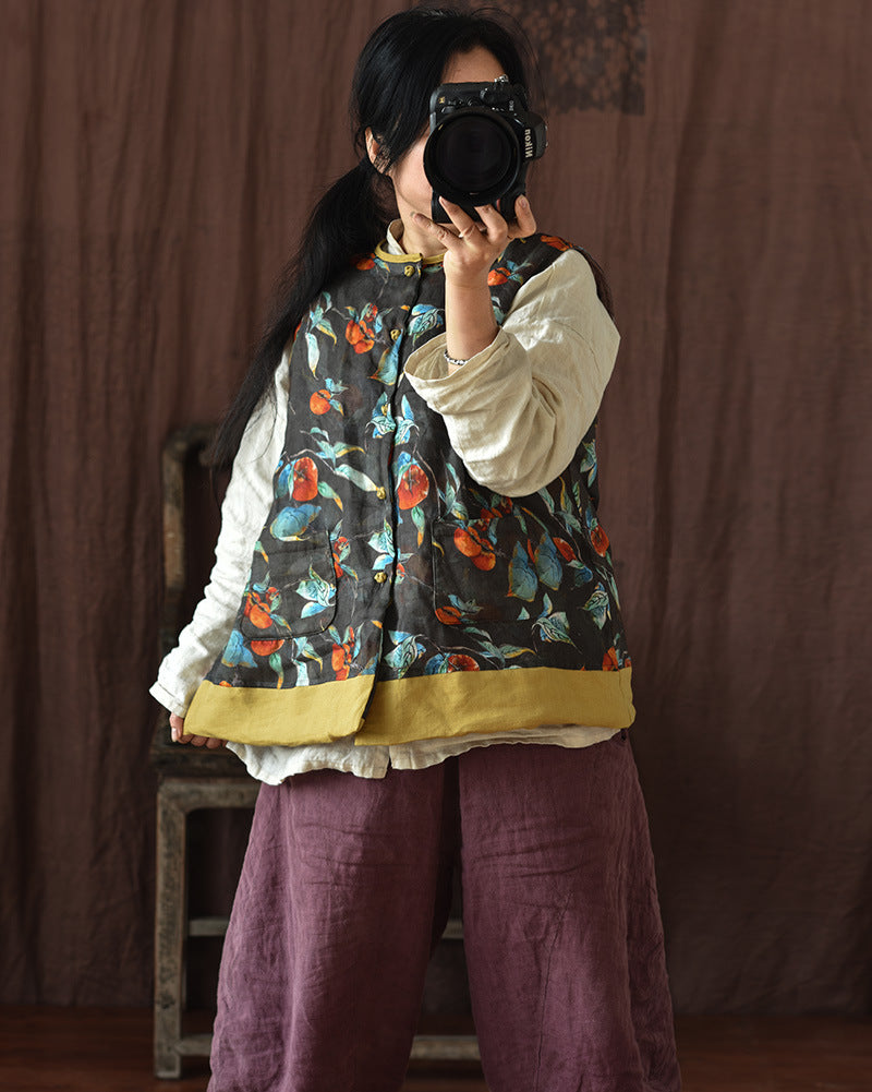 Vintage Blossom Patchwork Keten Yelek