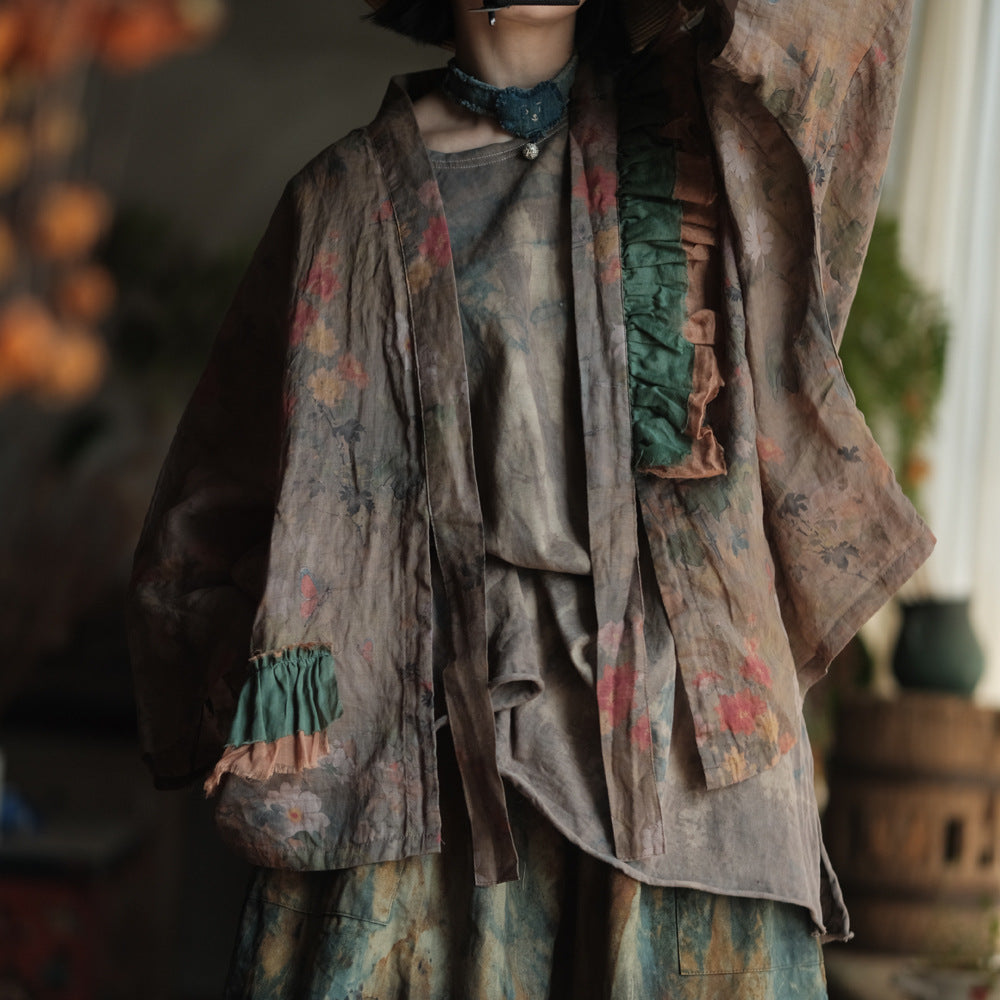 Vintage Bloom Linen Floral Kimono – görsel 5