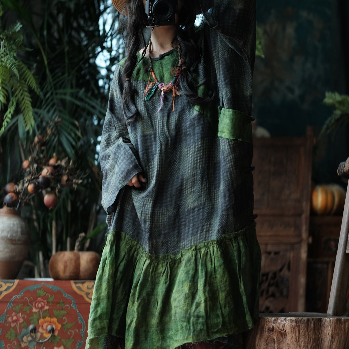 Forest Patchwork Ramie Dress – görsel 10
