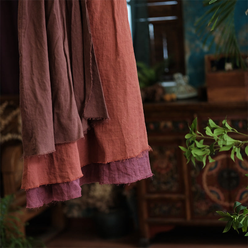 Vintage Harmony Patchwork Linen Skirt – görsel 3