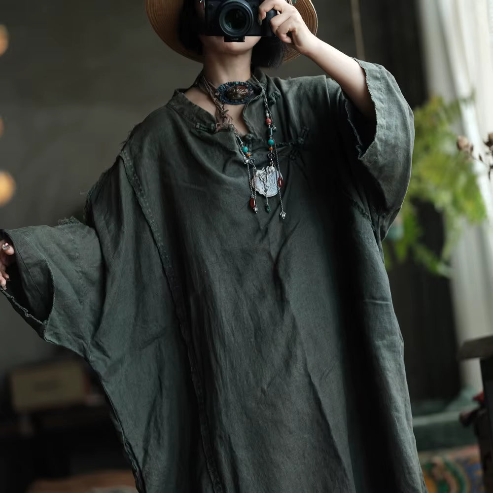 Shadow Moss Oversize Keten Elbise - 4