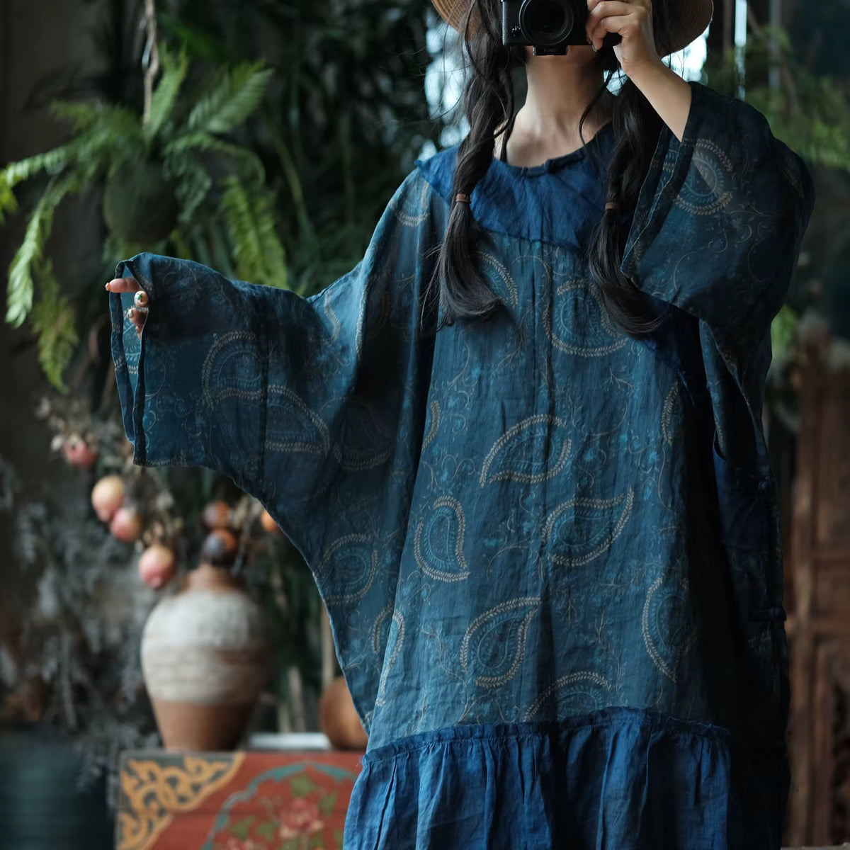 Vintage Ink Garden Keten Elbise