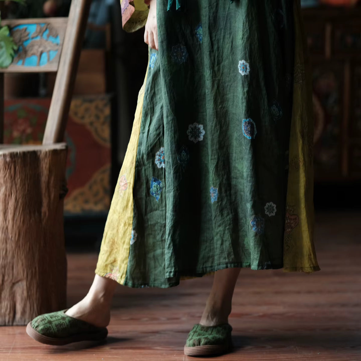 Verdant Mosaic Patchwork Rami Elbise
