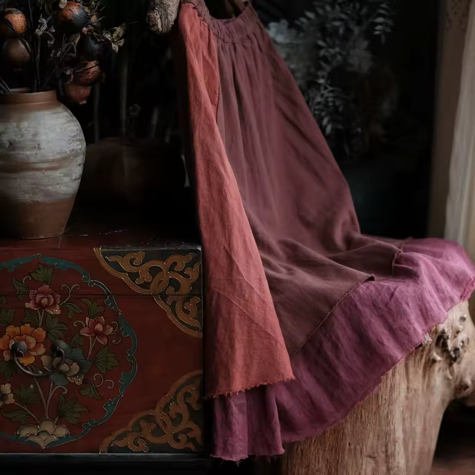 Vintage Harmony Patchwork Linen Skirt – görsel 8