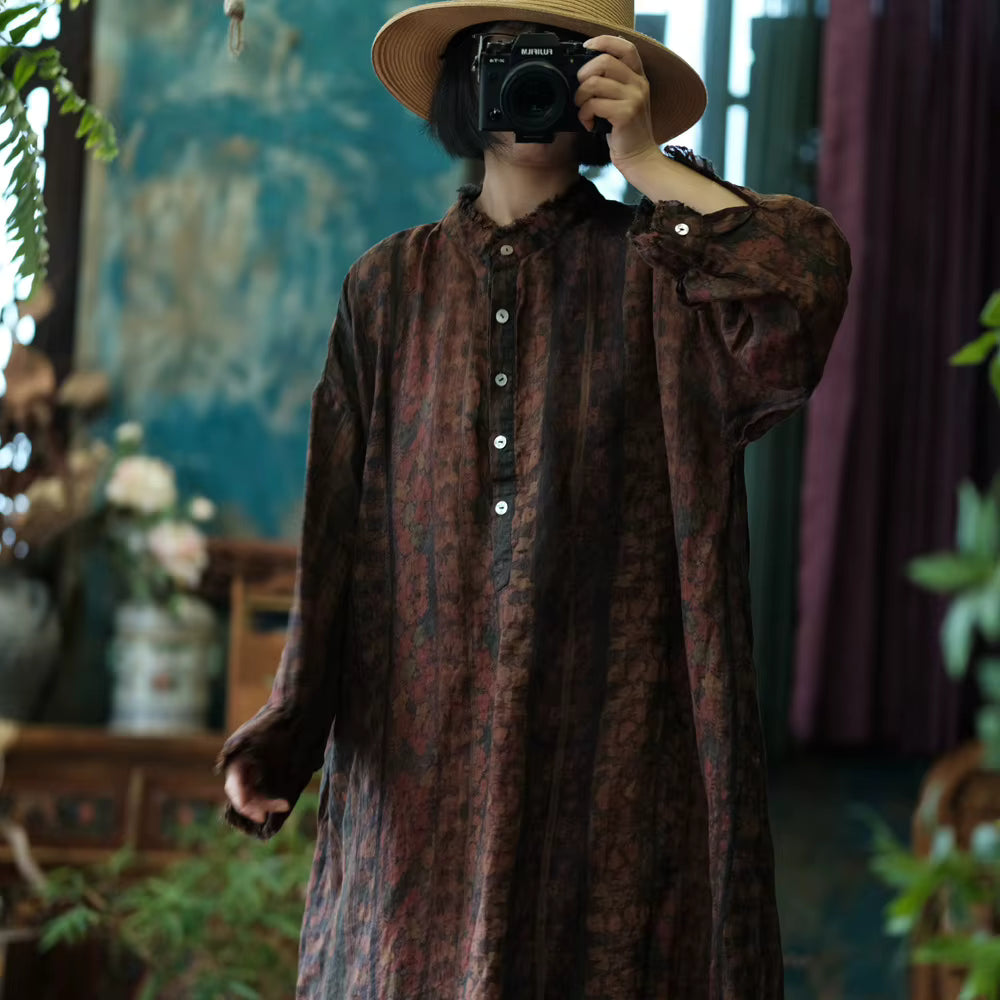 Ember Vintage Çiçekli Keten Elbise