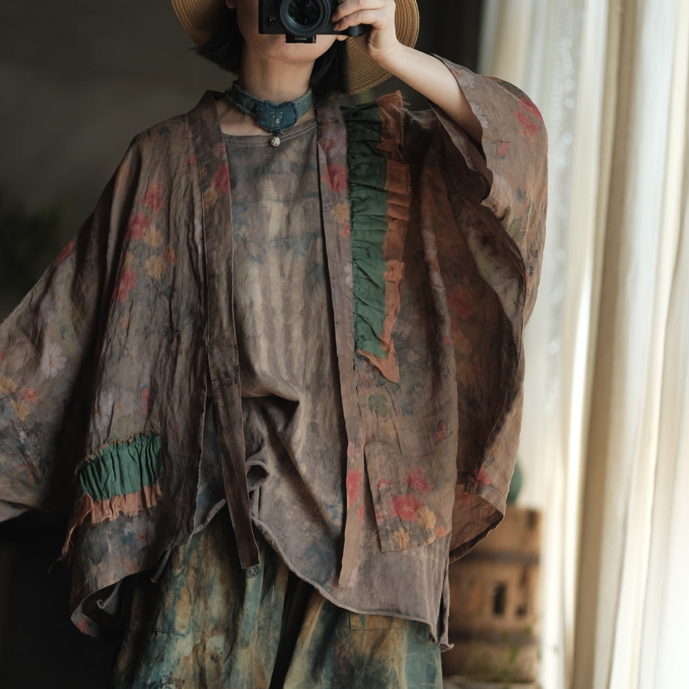 Vintage Bloom Linen Floral Kimono – görsel 3