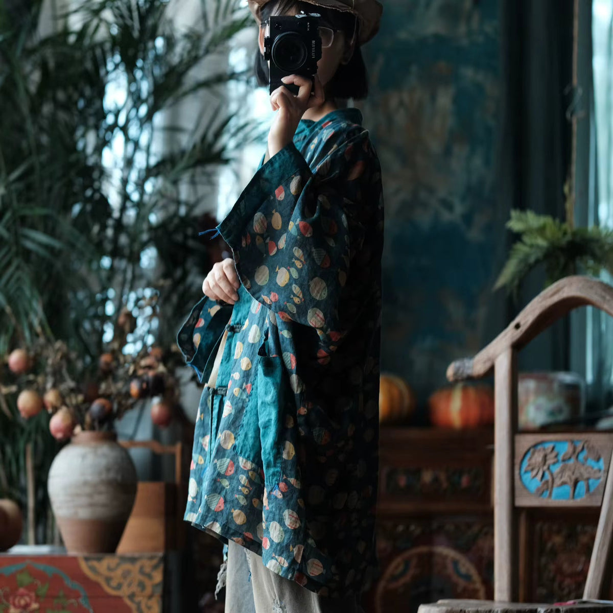 Indigo Balık Baskılı Rami Kimono - 6