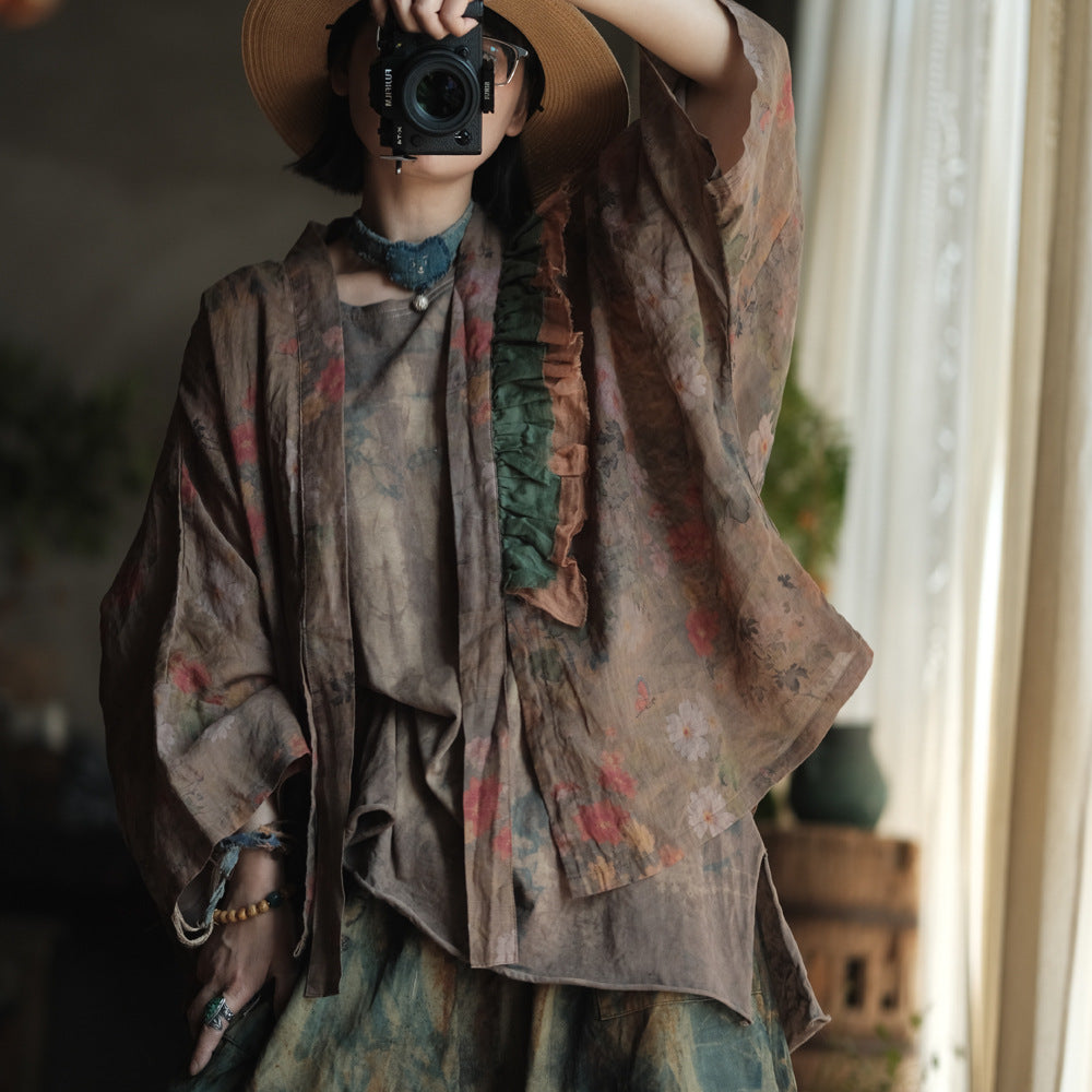 Vintage Bloom Linen Floral Kimono – görsel 10