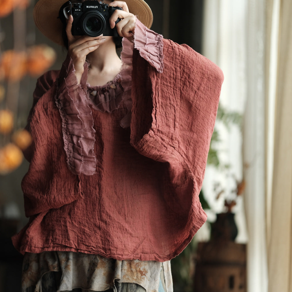 Heritage Ember Linen Patchwork Blouse – görsel 11