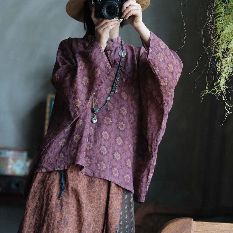 Vintage Floral Ramie Batwing Blouse – görsel 4