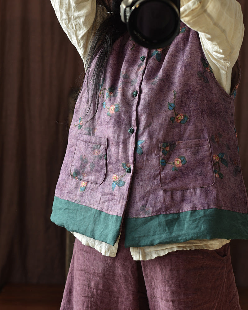 Vintage Blossom Patchwork Keten Yelek