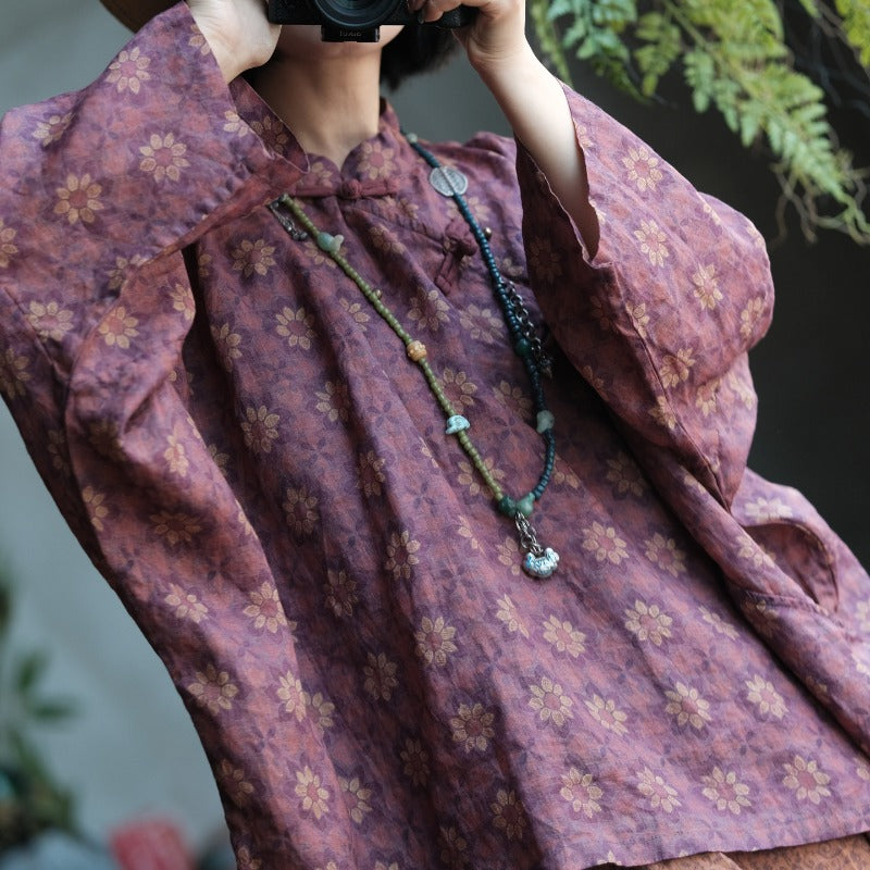 Vintage Floral Ramie Batwing Blouse – görsel 6