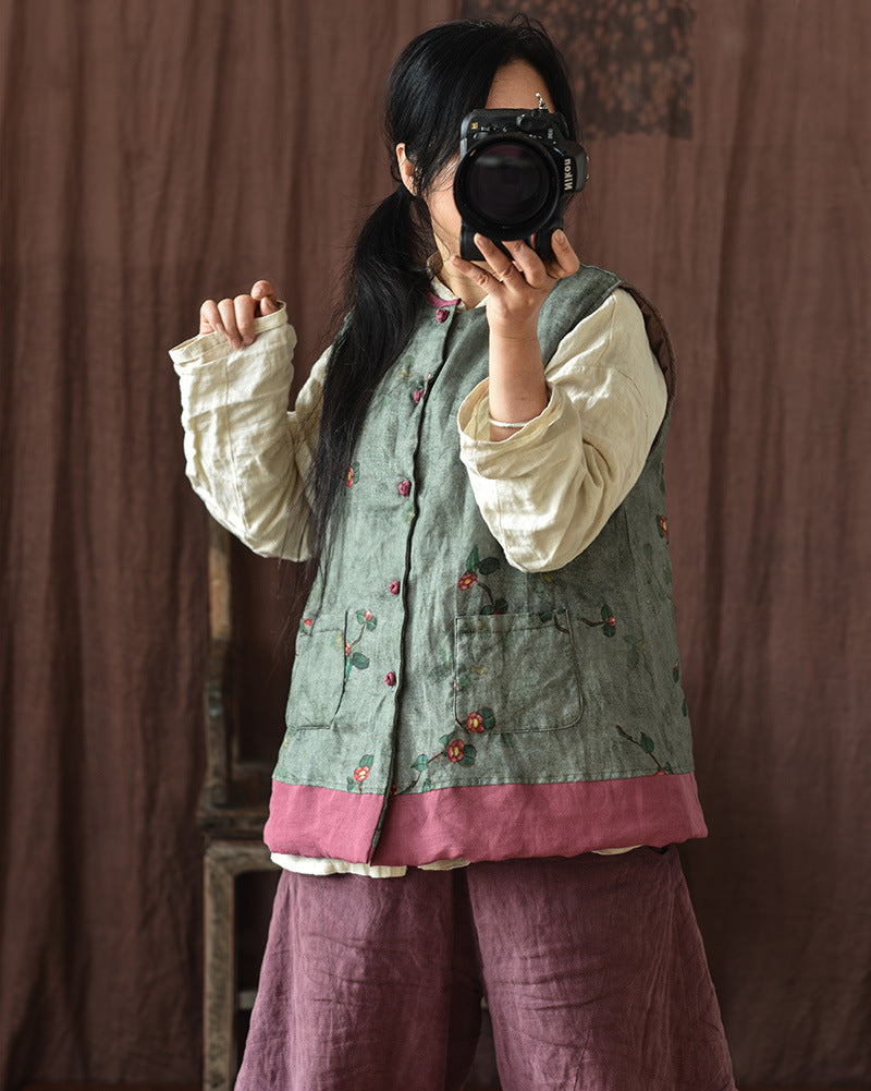 Vintage Blossom Patchwork Keten Yelek