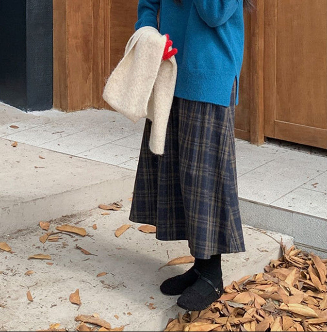 Vintage Ekose Midi Etek