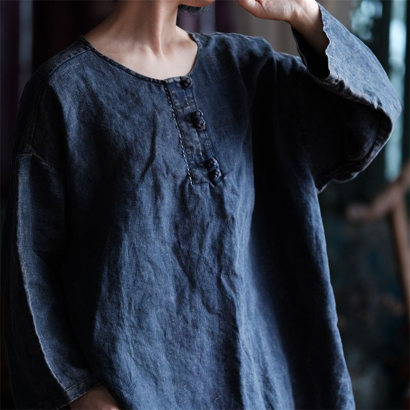 Vintage Breeze Oversize Gömlek – %100 Keten