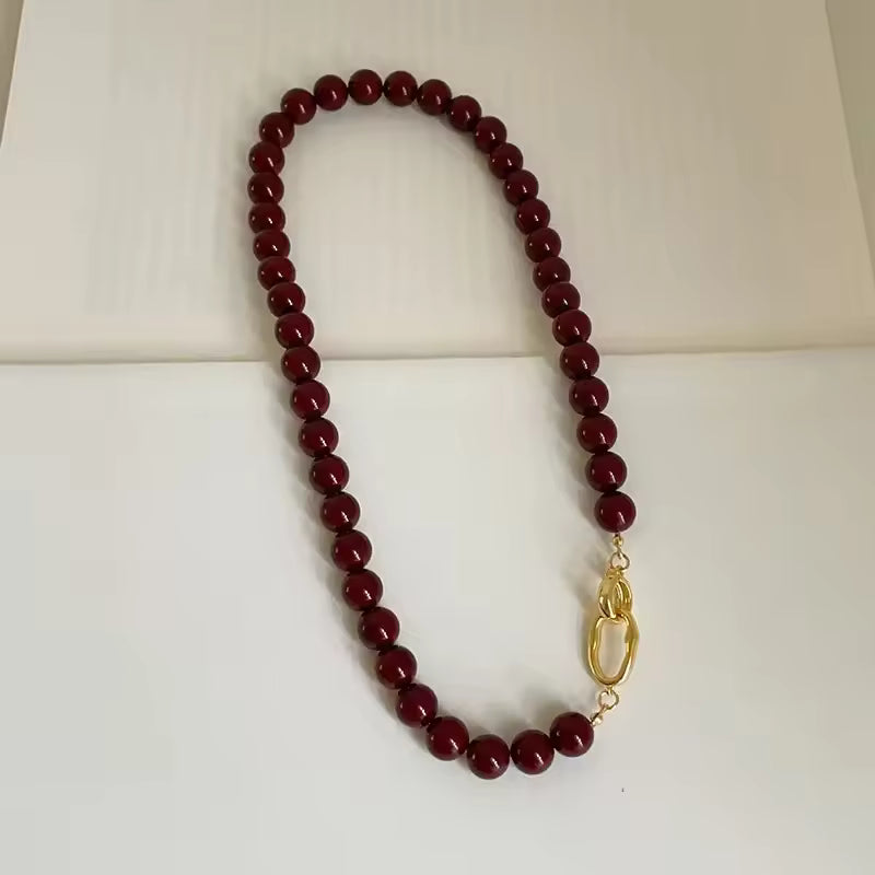 Minar Fransız Koyu Kırmızı Akik Choker Kolye