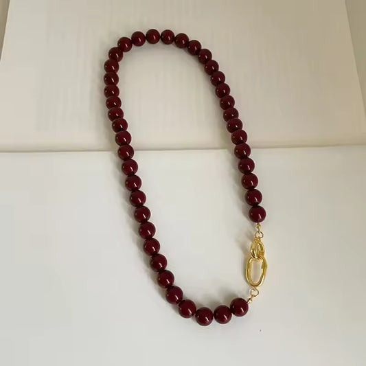 Minar Fransız Koyu Kırmızı Akik Choker Kolye