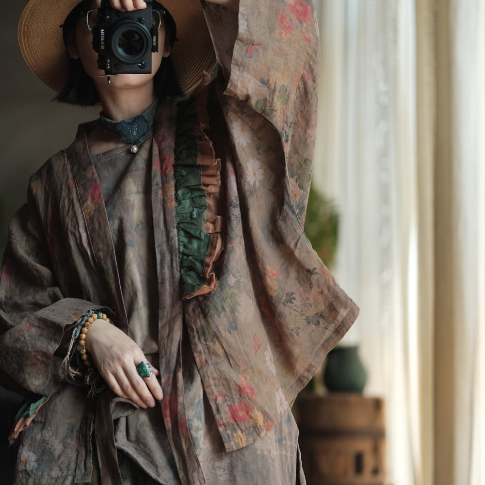 Vintage Bloom Linen Floral Kimono – görsel 9