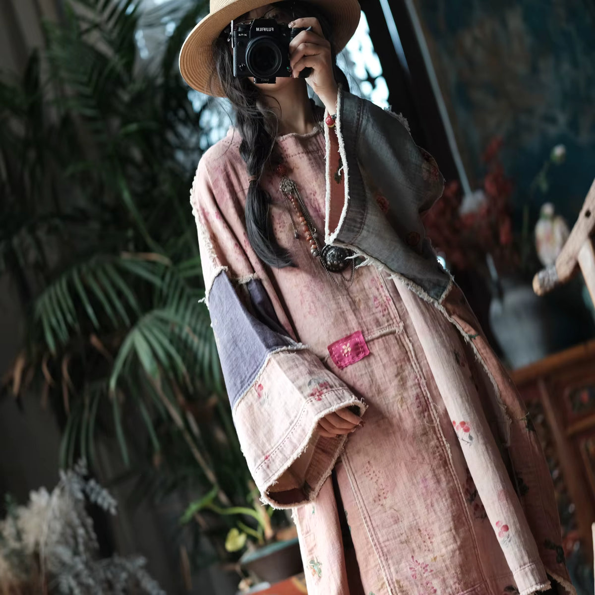 Sakura Vintage Patchwork Pamuk Tunik Elbise