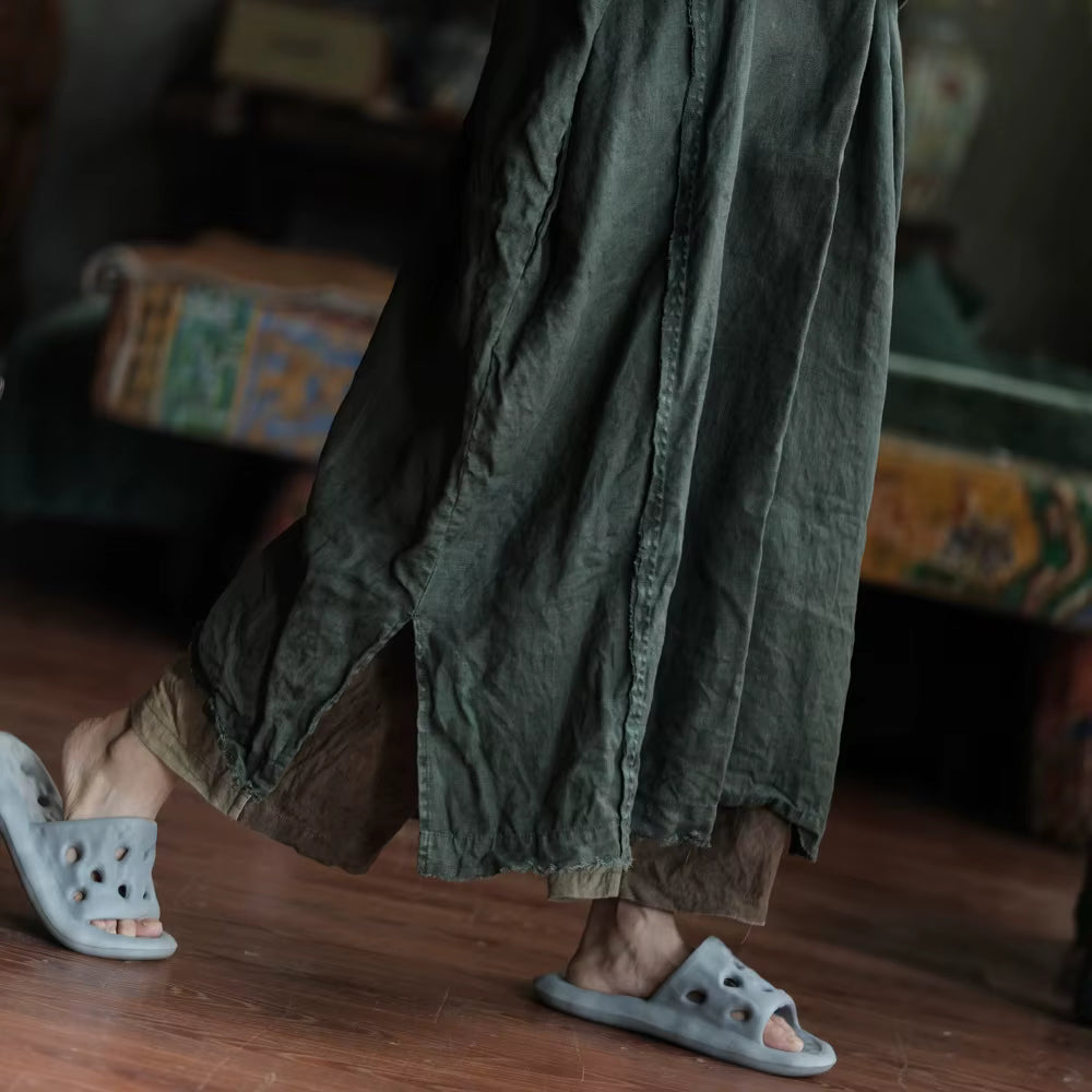 Shadow Moss Oversize Keten Elbise - 6