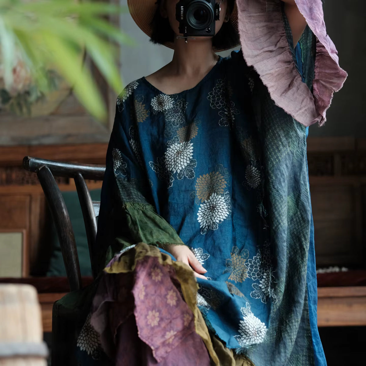 Indigo Garden Patchwork Rami Elbise