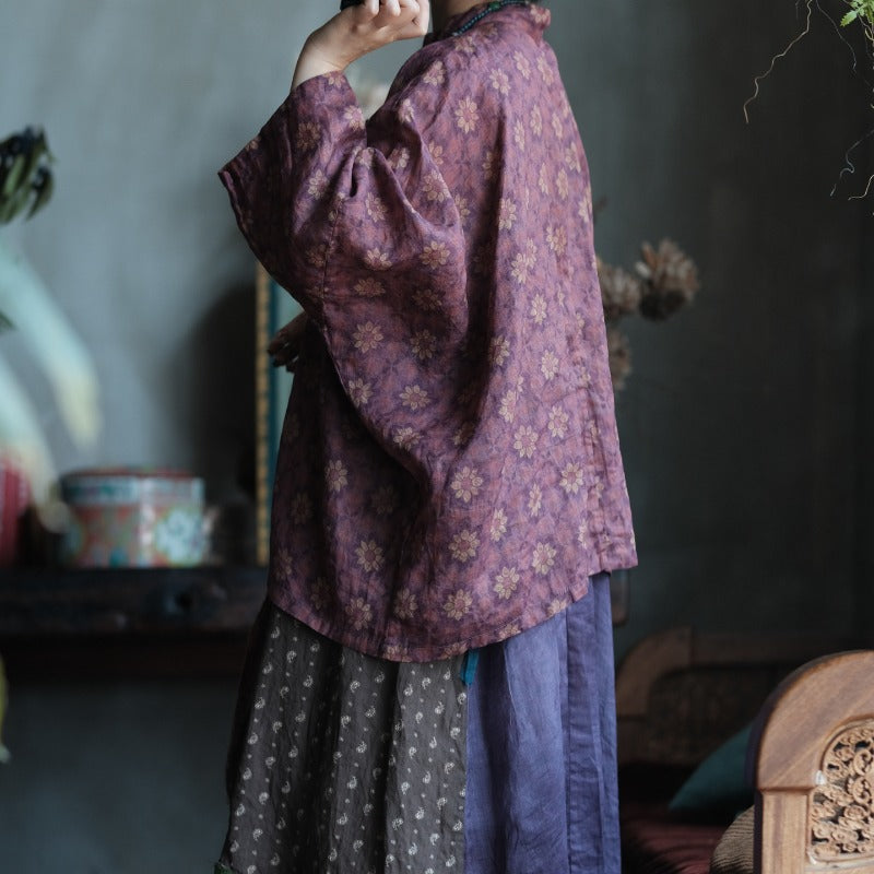 Vintage Floral Ramie Batwing Blouse – görsel 9