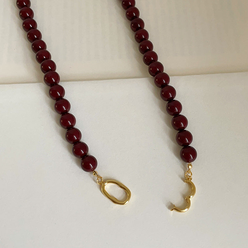 Minar Fransız Koyu Kırmızı Akik Choker Kolye