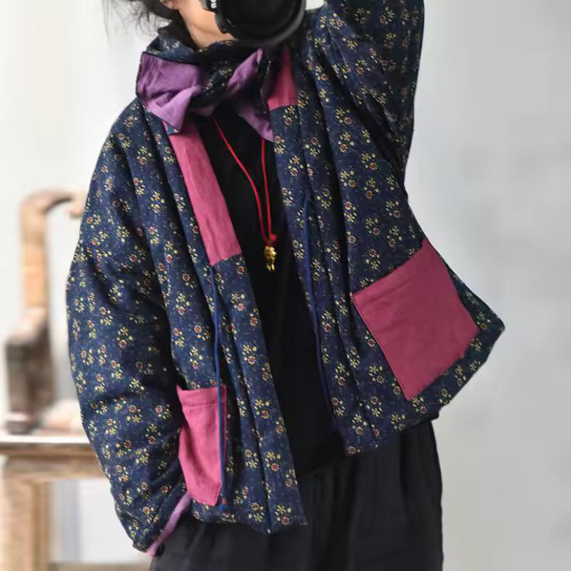 Vintage Patchwork Çiçekli Kapitone Ceket