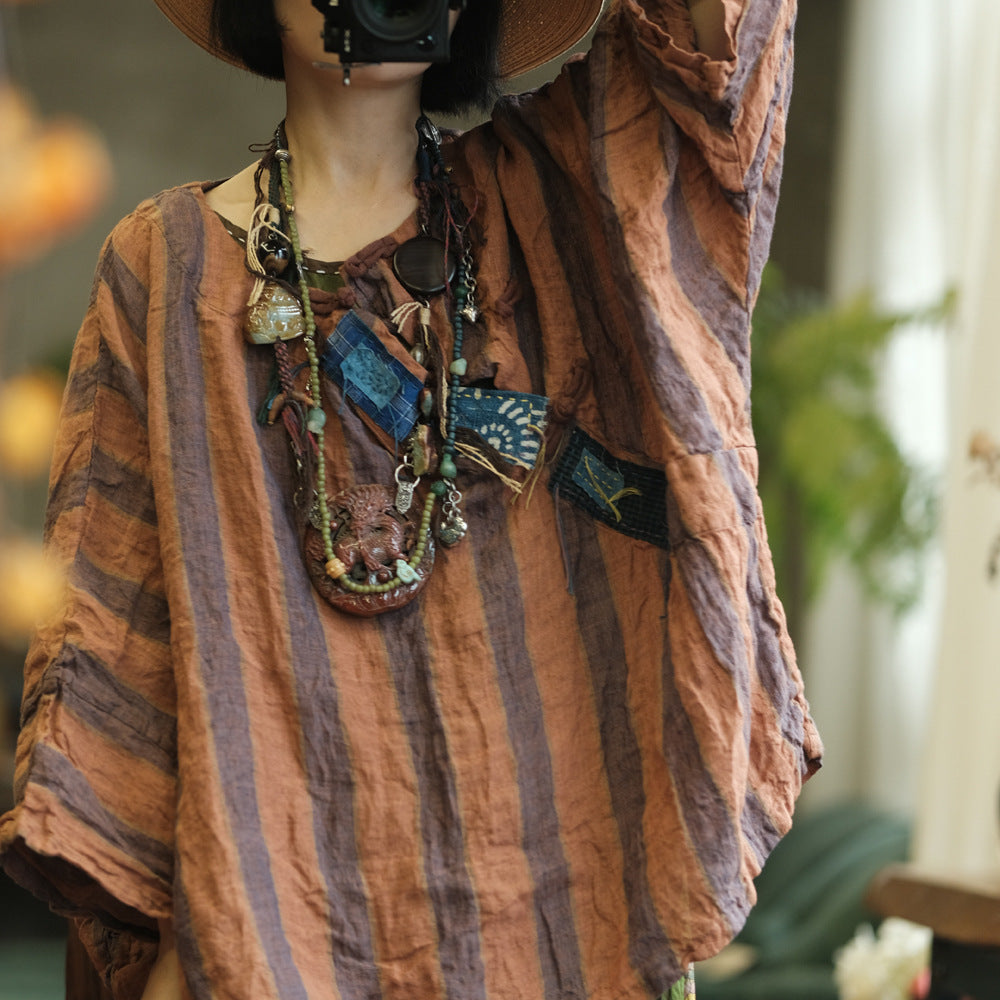 Vintage Striped Linen Tee – görsel 1
