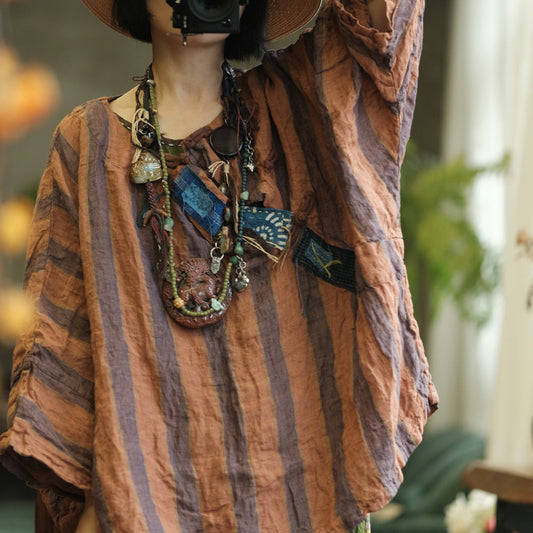 Vintage Striped Linen Tee – görsel 1