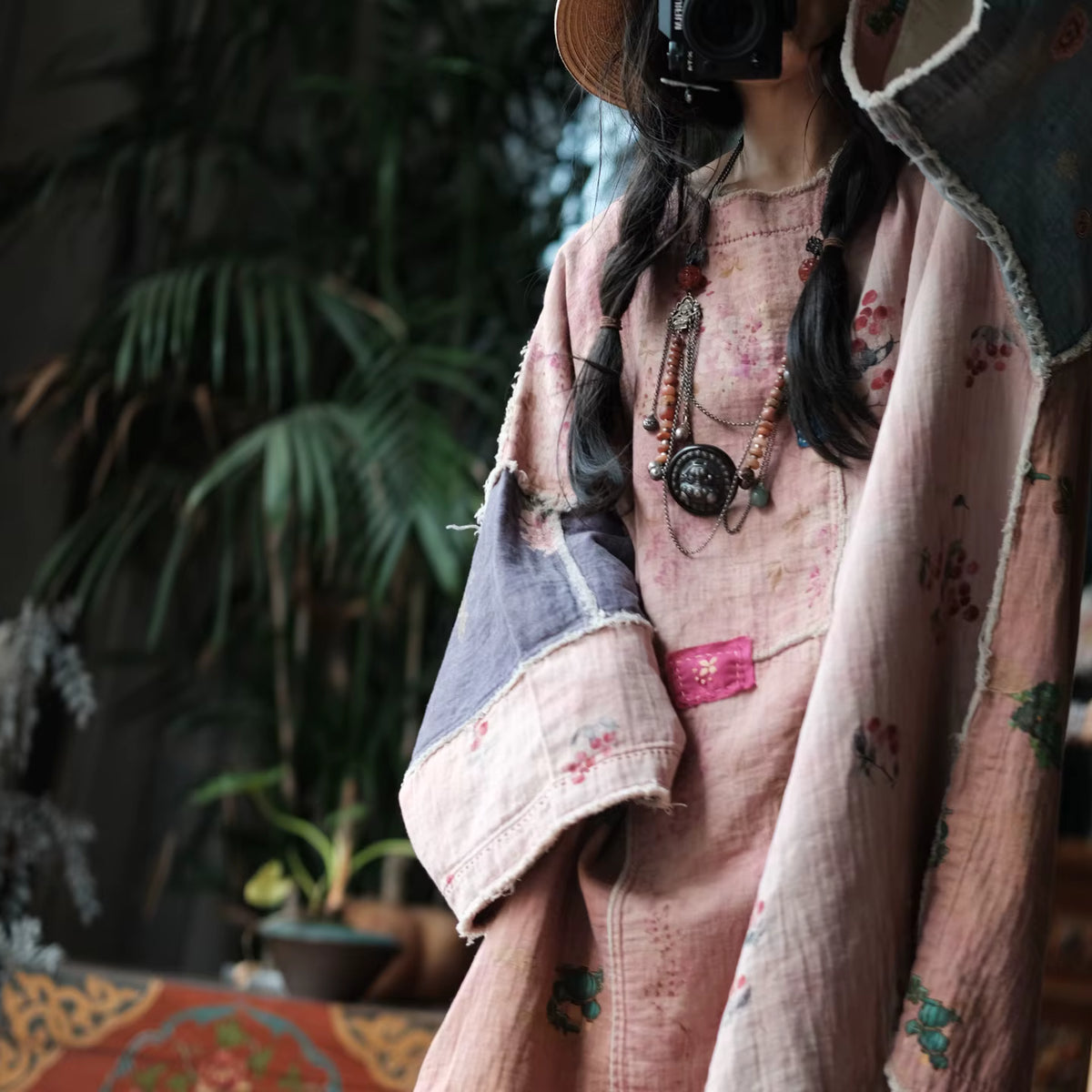 Sakura Vintage Patchwork Pamuk Tunik Elbise