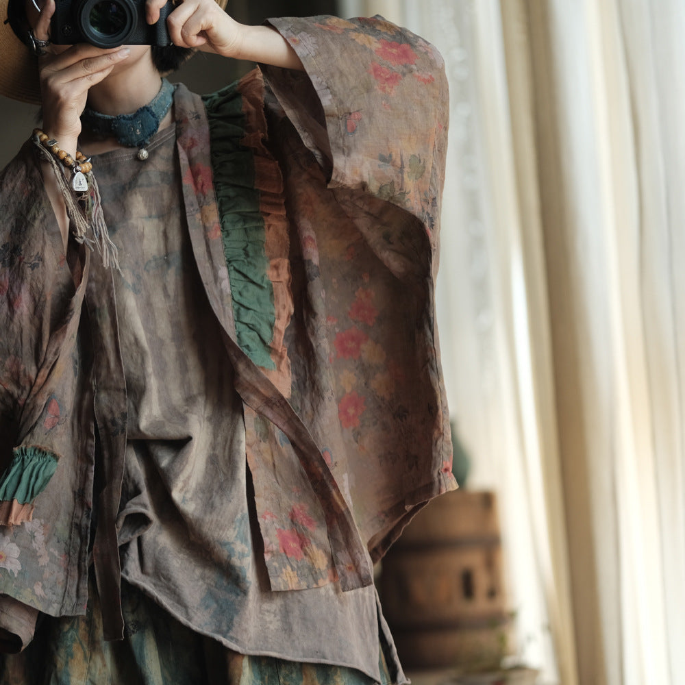 Vintage Bloom Linen Floral Kimono – görsel 7