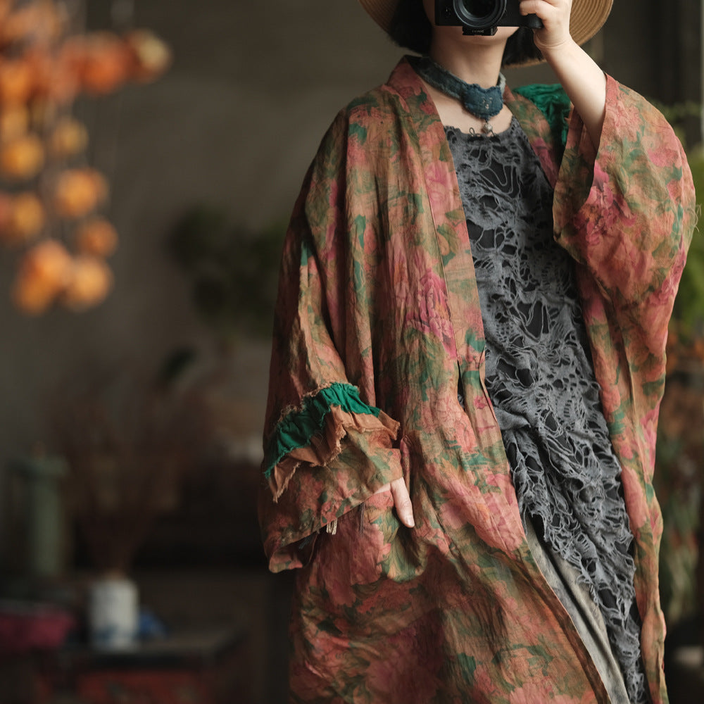 Vintage Floral Ramie Long Kimono – görsel 3