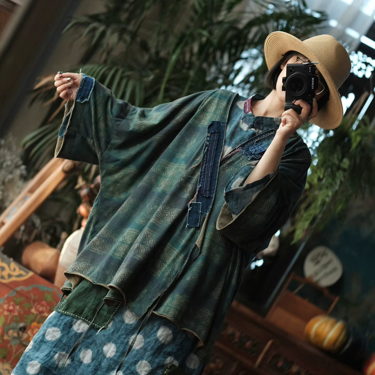 Aoi Vintage Çiçekli Pamuk Kimono